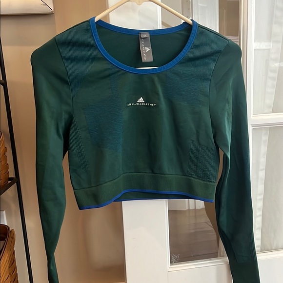 Adidas by Stella McCartney Green Fitted Long Sleeve Crop Top - Picture 1 of 7